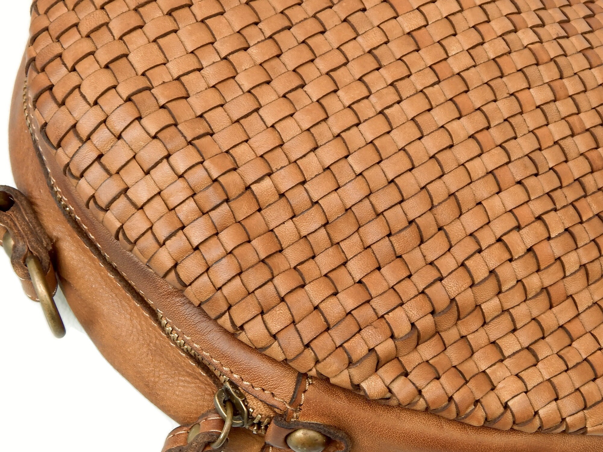 Woven Leather Round Handbag Tan Leather Handbag Leather Etsy