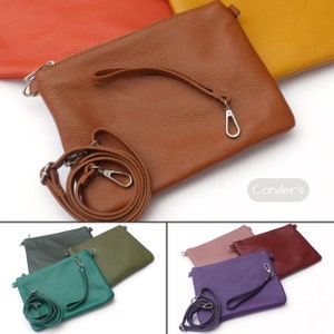 Weiche, dünne Leder Umhängetasche mit Handschlaufe, Italienische Ledertasche, Leder Clutch Bag, Minimalistische Reisetasche, Festival Tasche