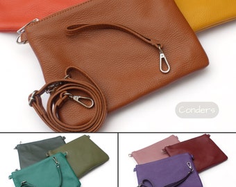 Soft Slim Leather Crossbody Bag with Added Wrist Strap, Italian Leather Bag, Leather Clutch Bag, Minimalist Travel Purse, Festival Bag