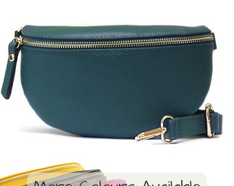 Teal Leather Bum Bag, Italian Leather Hip Bag, Fanny Pack, Leather Waist Bag, Soft Genuine Leather Crossbody Sling Bag, Bumbag Travel Pouch