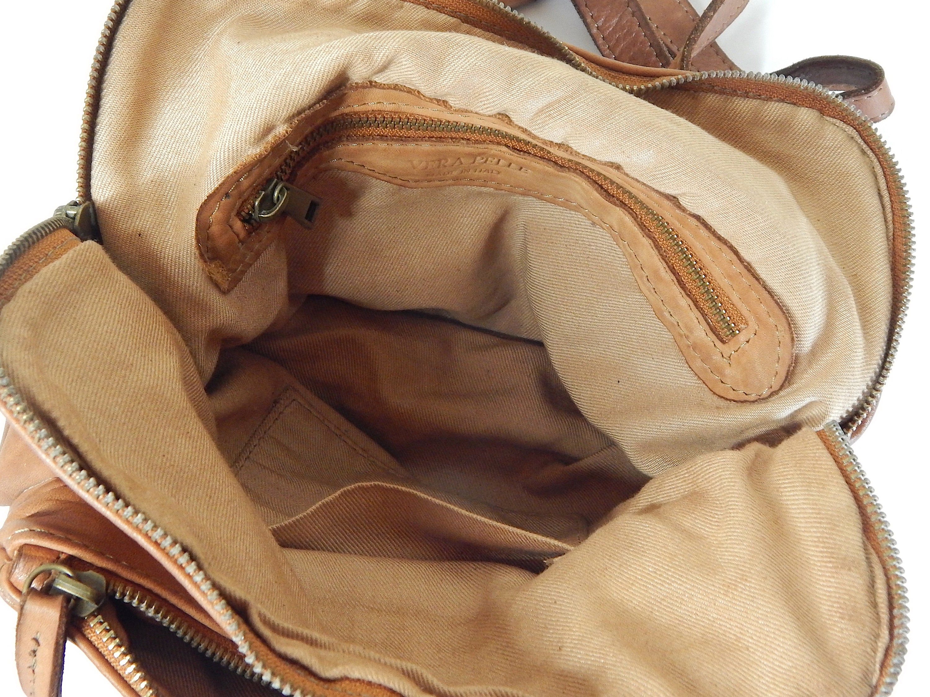 Vintage Italian Nubuck Leather Rucksack Backpack Neutral Taupe Convertible Large Italian Washed Leather Convertible Backpack. A Rucksack That  main image 3