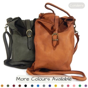Leather Crossbody Phone Bag in 15 colours, Cellphone Leather Pouch, Leather Camera Bag, Small Soft Italian Leather Purse, Festival Bag