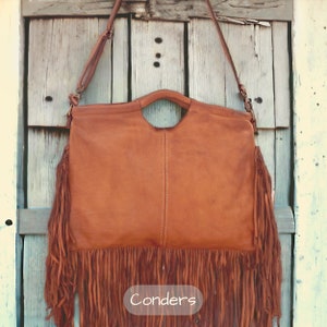 Leather Boho Bag with Fringe, Boho Chic Top Handle Soft Leather Bag, Hippie Leather Handbag, Cowgirl Leather Bag with Tassels, Crossbody Bag