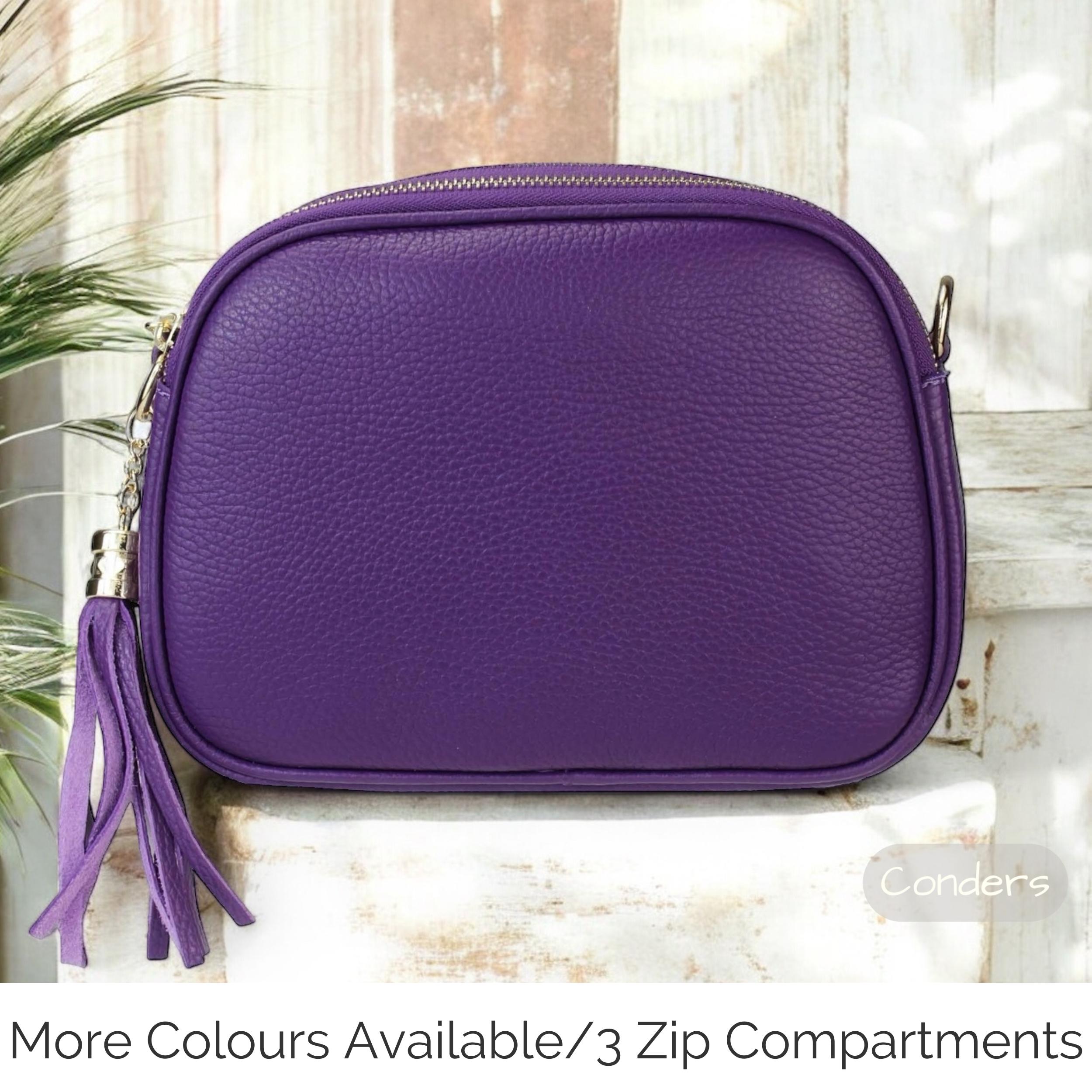 Genuine Leather Crossbody Bag With 3 Compartments and Adjustable Strap Tassel Festival Bag Box Bag Purse Multi Zip Purple Camera Bag Etsy