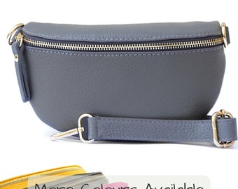Grey Leather Bum Bag, Italian Leather Hip Bag, Fanny Pack, Leather Waist Bag, Soft Genuine Leather Crossbody Sling Bag, Bumbag Travel Pouch