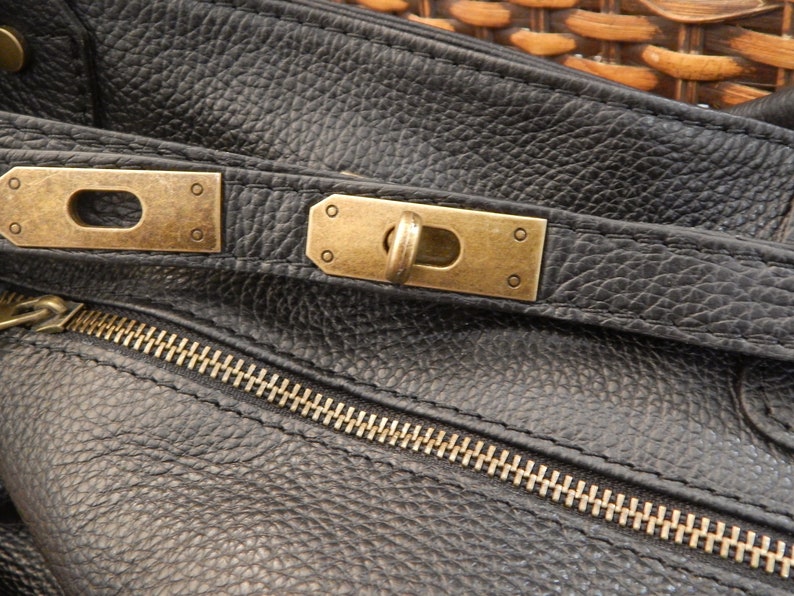 Black Leather Top Handle Bag, Soft Black Leather Bag, Womens Italian Leather Handbag, Vintage Leather Bag, Leather Handbag with Clasp image 4