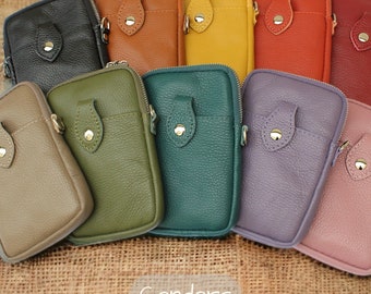 Leather Crossbody Phone Bag, Mobile Phone Leather Pouch, Leather Passport Holder, Soft Italian Leather Slim Purse, Minimalist Travel Bag