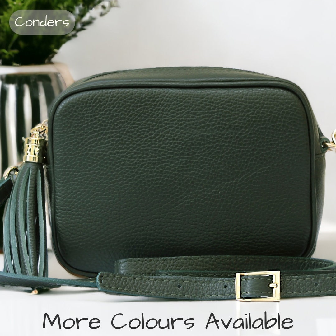 Green Camera Bag, Italian Leather Crossbody Bag, Small Leather