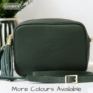 Green Camera Bag, Italian Leather Crossbody Bag, Small Leather Crossbody Camera Bag, Leather Tassel Festival Bag, Box Bag Purse, Disco Bag