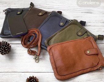 Bolso bandolera de piel para teléfono en 5 colores, funda de piel para móvil, regalo para ella, pequeño bolso de viaje de piel italiana ultrasuave, bolso para festivales.