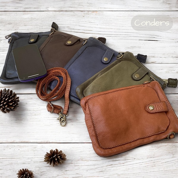 Leather Crossbody Phone Bag in 5 colours, Cellphone Leather Pouch, Gift For Her, Small Ultra Soft Italian Leather Travel Purse, Festival Bag