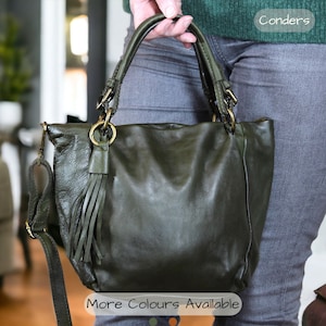 Bolso de mango superior de cuero verde, bolso de cuero italiano, bolso bandolera de cuero, bolso de mango de agarre verde suave, bolso de mujer estilo vintage