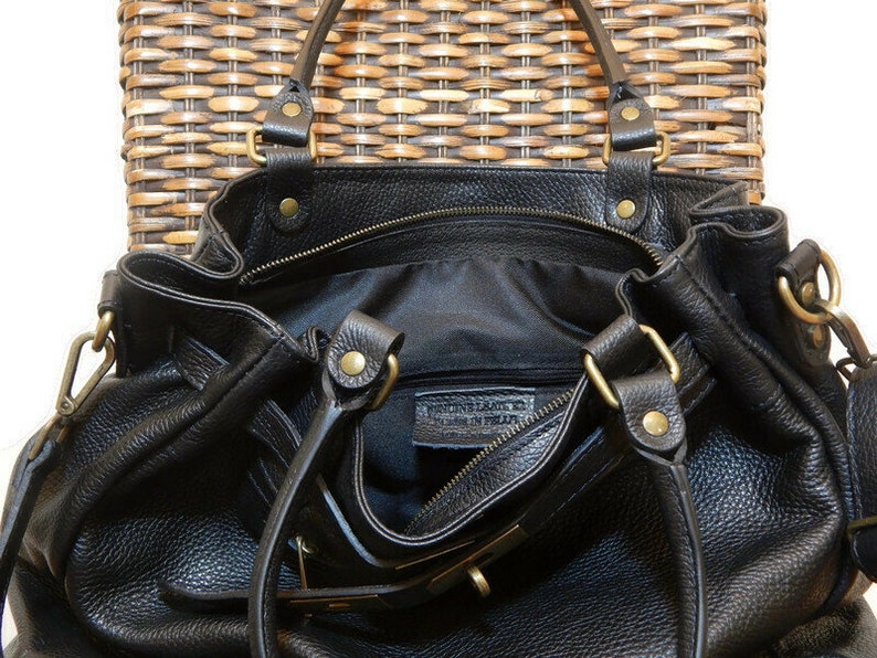 Black Leather Top Handle Bag, Soft Black Leather Bag, Womens Italian Leather Handbag, Vintage Leather Bag, Leather Handbag with Clasp image 2