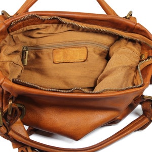 Tan Leather Top Handle Handbag, Italian Leather Handbag, Leather Crossbody Bag, Soft Tan Leather Tote, Vintage Bag, Womens Leather Bag image 6