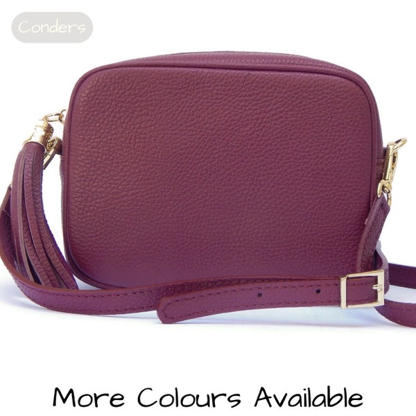 Camera Bag, Soft Plum Italian Leather Crossbody Bag, Plum Leather Crossbody Bag, Leather Tassel Festival Bag, Small Berry Crossbody Purse