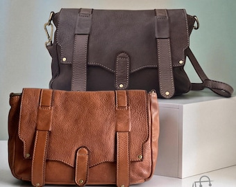 Miękka skórzana torebka, piękna włoska skórzana torba na ramię z klapką, skórzana torba w stylu retro, skórzany portfel, torba na ramię