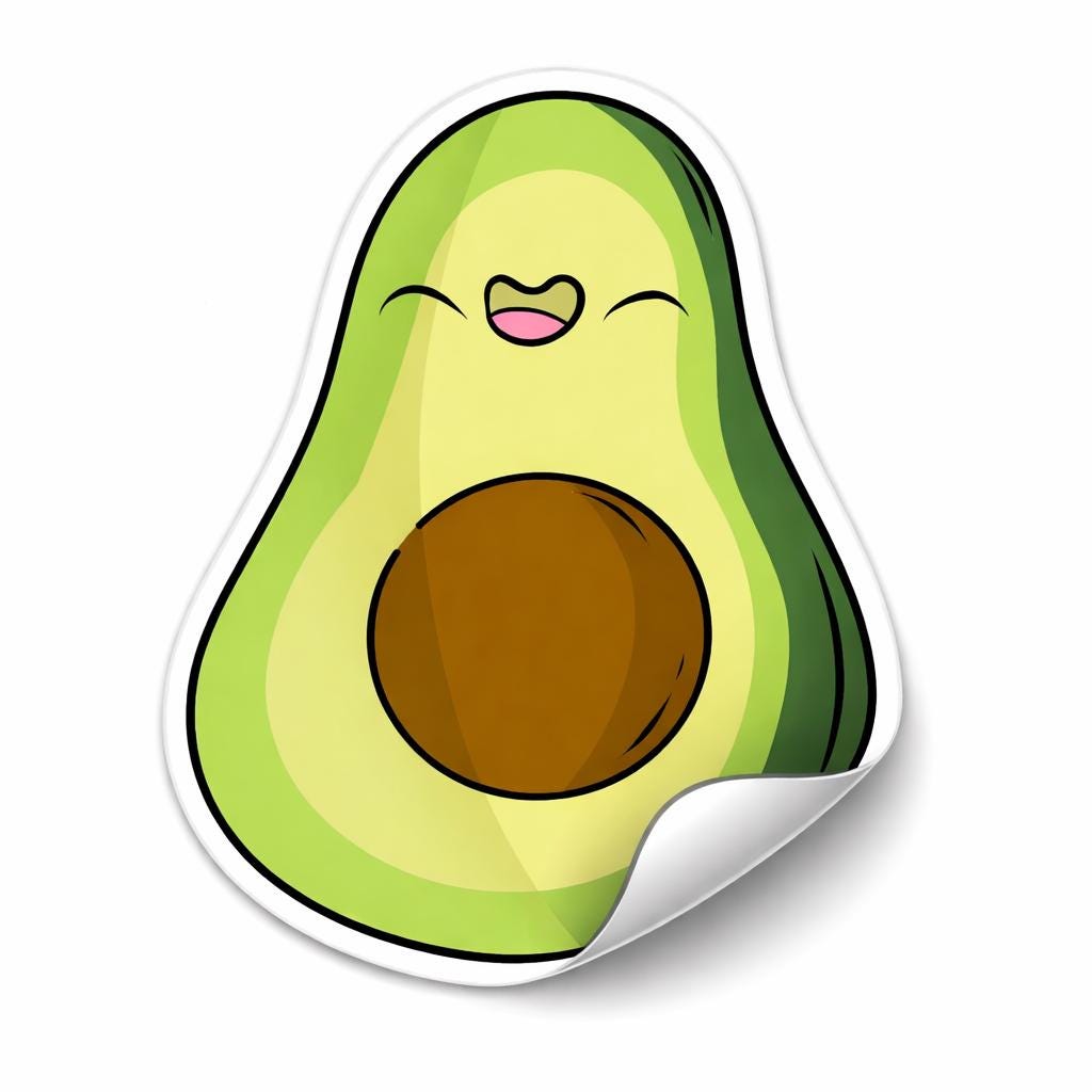 Cute Smiling Avocado Sticker | Happy Avocado Vinyl Sticker | Kawaii ...
