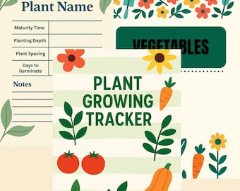 Plant Growing Tracker | Printable Garden Journal & Plant Log Book | Vegetable, Herb, Flower Tracker | Gardening Gift | Square Format PDF