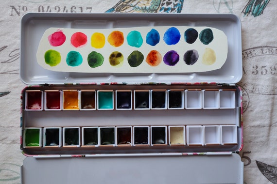 Daniel Smith Daily Essentials Professional Watercolor Palette Set of 18 in Half Pans With A Tin