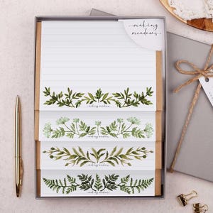 A5 Letter Writing Paper Botanical Leaf Design, Kraft Envelopes - Lined or Unlined Stationery Set