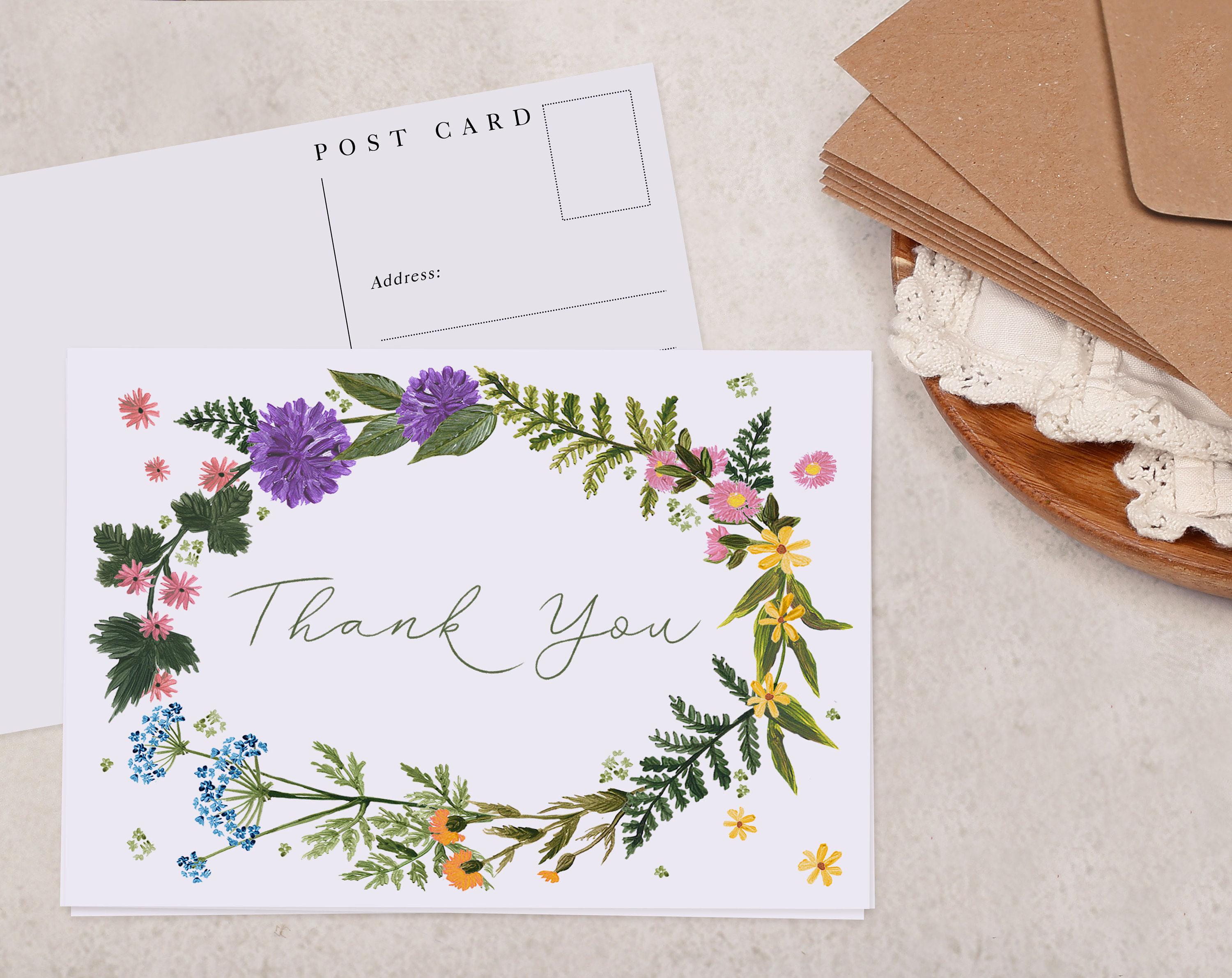 Meadow Floral Thank You Postcard Pack - Wedding or Party Thanks Gift ...