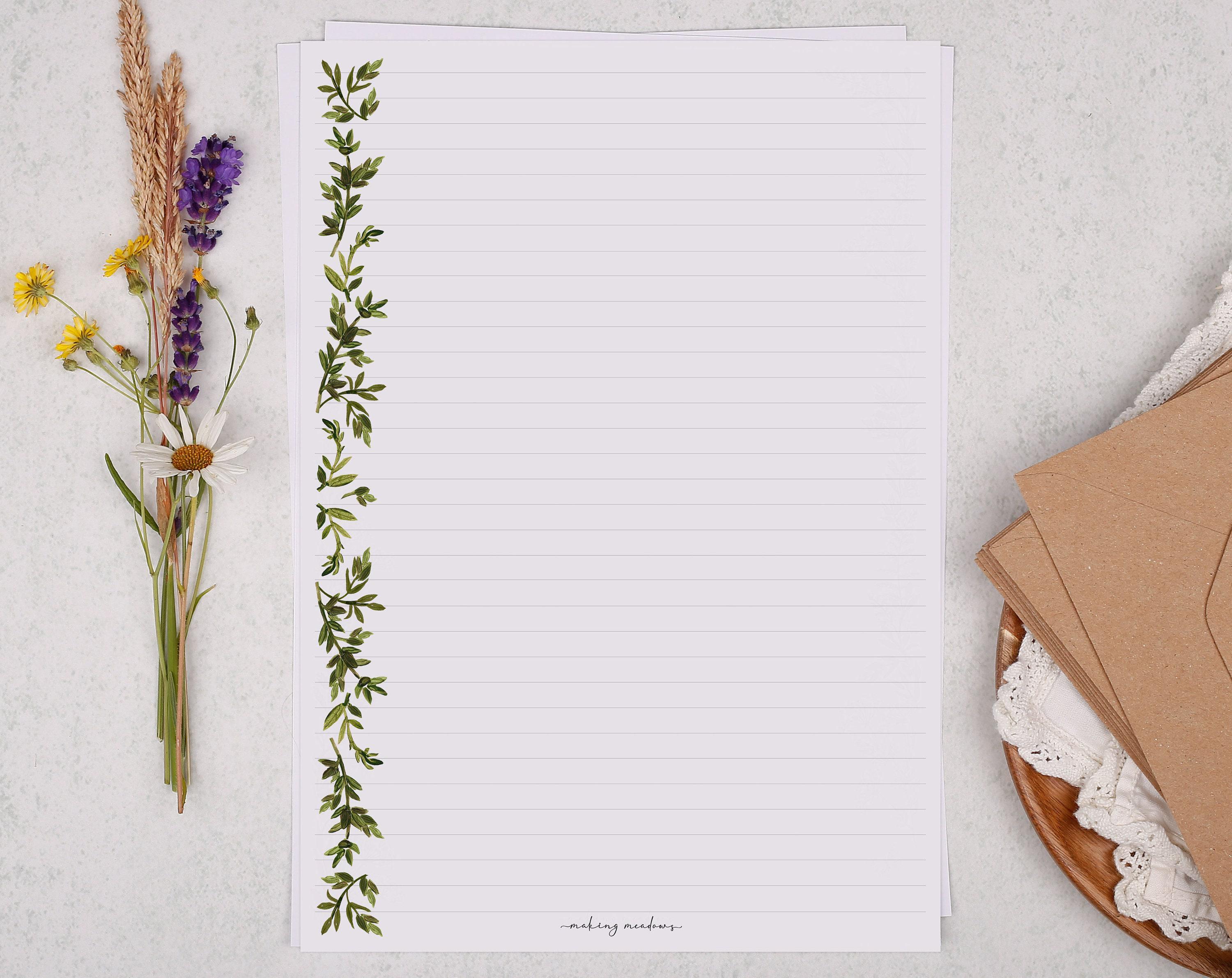 A4 Letter Writing Paper With Green Botanical Edge - Lined or Unlined ...