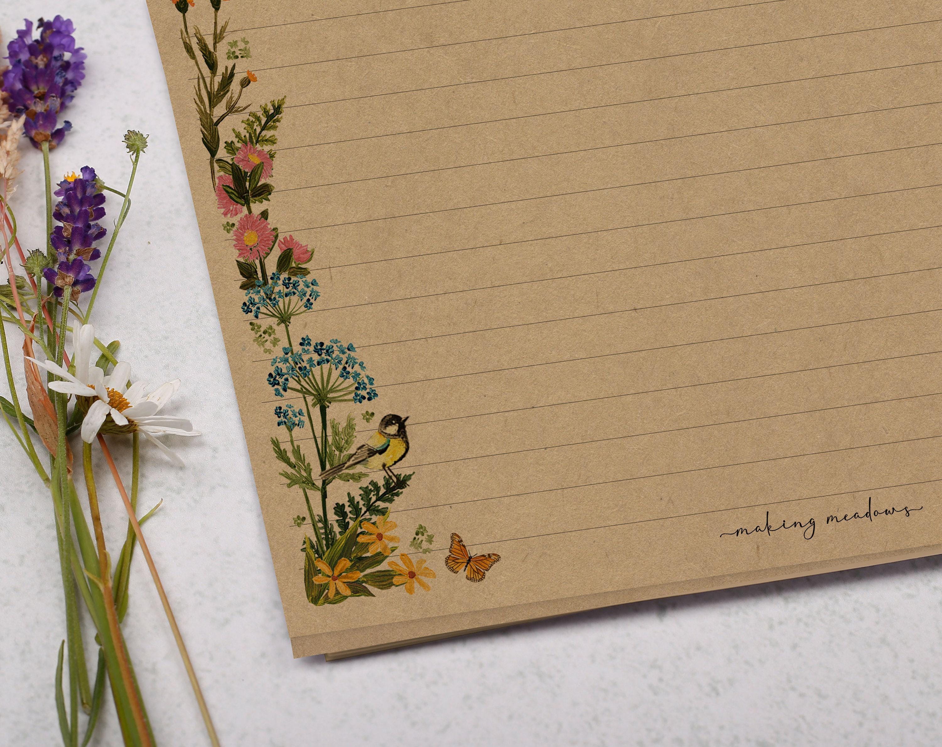 A4 Kraft Letter Writing Paper With Meadow Flowers - Lined or Unlined ...