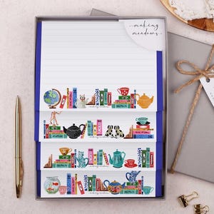 A5 Letter Writing Paper Book Design, Blue Envelopes - Lined or Unlined Stationery Set
