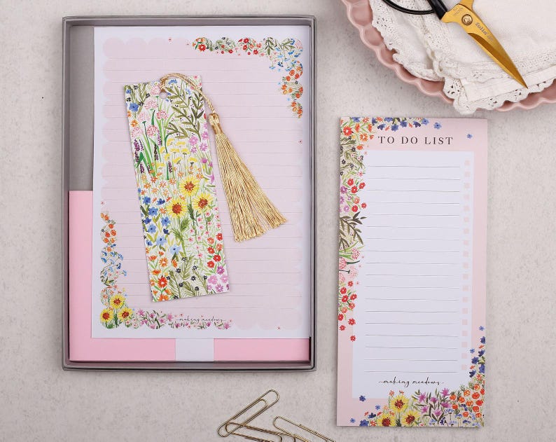 pink garden flowers stationery gift box