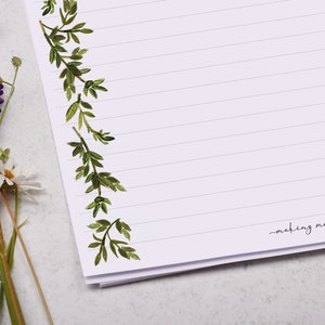 A4 Letter Writing Paper Sheets with a Green Botanical Leaf Border