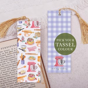 Cake Baking Bookmark With Tassel - Lilac Double Sided Reading Marker For Book Lover