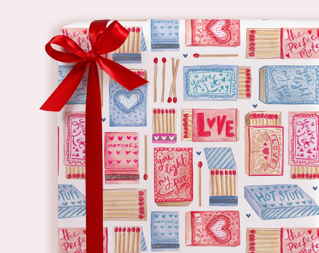 Matchbox Pun Gift Wrapping Paper for Her or Him Love Anniversary