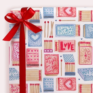 Matchbox Pun Gift Wrapping Paper for Her Or Him | Love Anniversary & Valentine Wrapping Paper | FOLDED Single Sheet Luxury Gift Wrap