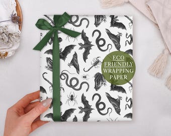 Gothic Wrapping Paper With Halloween Frog & Raven - Luxury Gift Wrap, Folded