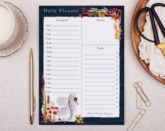 Swan Daily Planner Desk Pad - 50 Tear Off Pages, perfect for planning your day out & scheduling your time - Lovely stationery gift!