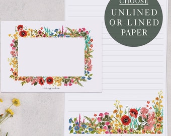 A5 Letter Writing Paper With Envelopes | Pretty Flower Writing Set With Floral Garden Design | Lined or Unlined Paper | Stationery Gift Set