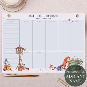 Bird & Fox Personalised Weekly Planner Pad | Gold Metal Screw Fastenings | 50 Tear Off Pages | Plan, Schedule, Work Calendar, Desk Pad