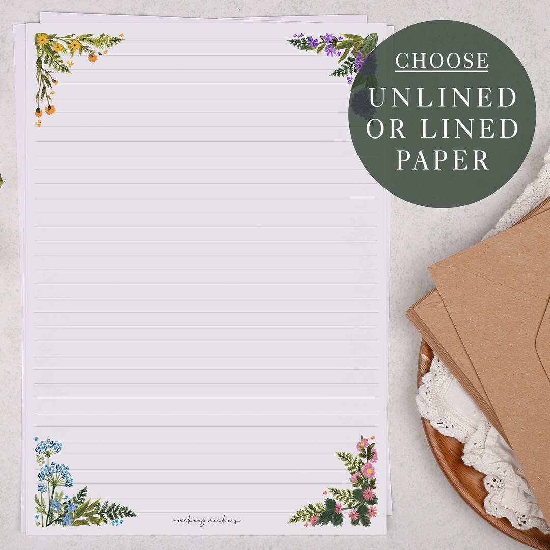 A4 Letter Writing Paper Sheets | Watercolour Wild Flower Corners ...