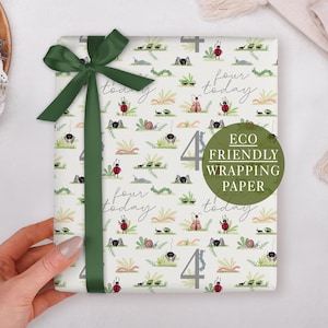 4th Birthday Wrapping Paper for Children With Insect & Bug Design - Luxury Gift Wrap, Folded