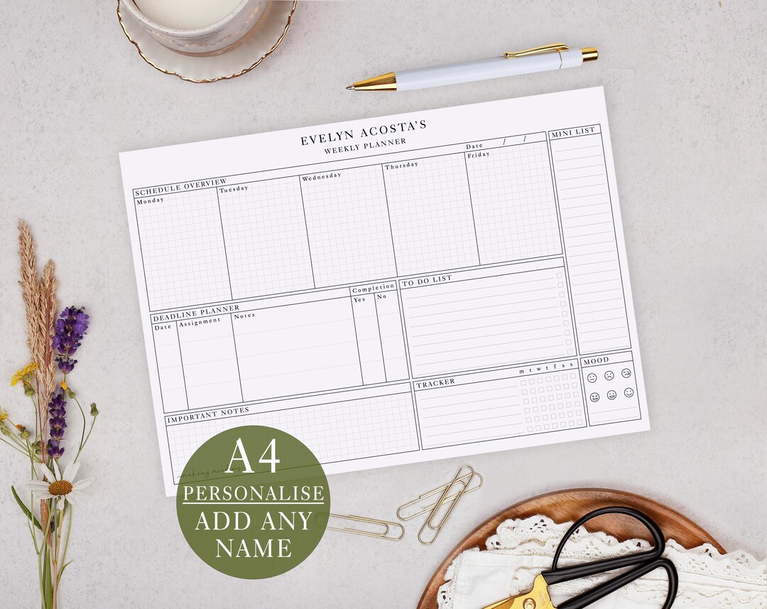 Personalised Weekly Planner Pad With Habit Tracker Design - Office Desk ...