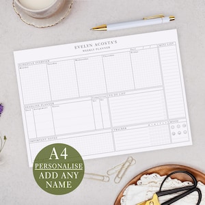 Personalised Weekly Planner Pad With Habit Tracker Design - Office Desk & List Planning (A4 Size)