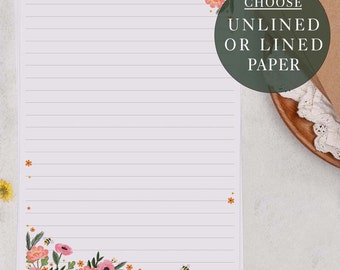 A5 Letter Writing Paper Sheets | Pink Floral Border Flowers & Bees | Lined or Unlined Paper | Stationery Gift or Thoughtful Present