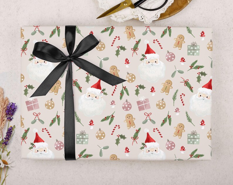 Papel de regalo de Papá Noel con diseño de Santa Claus - Papel de regalo infantil, doblado imagen 3