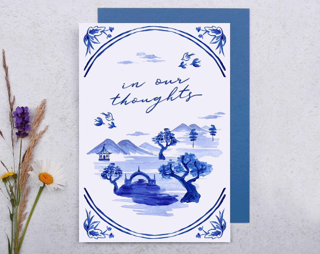 Thinking of You Card - Blue Floral Sympathy Card - Etsy