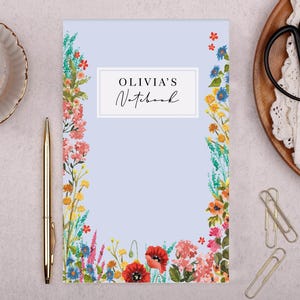 Personalised Notebook In Blue Floral Design - Office Desk Pad or To Do List Paper
