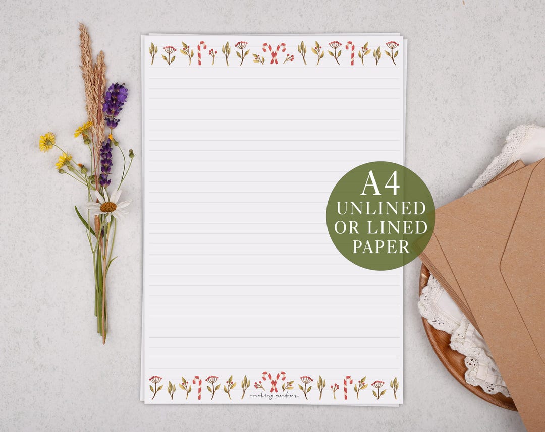 A4 Letter Writing Paper With Christmas Candy Canes - Lined or Unlined ...