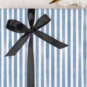 Wrapping Paper for Him | Blue Stripe gift wrap | FOLDED single sheet wrap in a beautiful matt finish with added ribbon