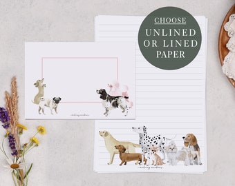 A5 Letter Writing Paper With Envelopes | Cute Pink Writing Set With Dog & Puppy Design | Lined or Unlined Paper | Stationery Gift Set