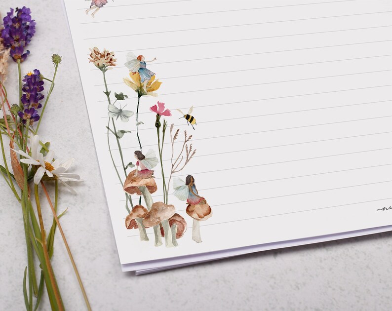 A4 Landscape Letter Writing Paper With Floral Fairy - Lined or Unlined ...