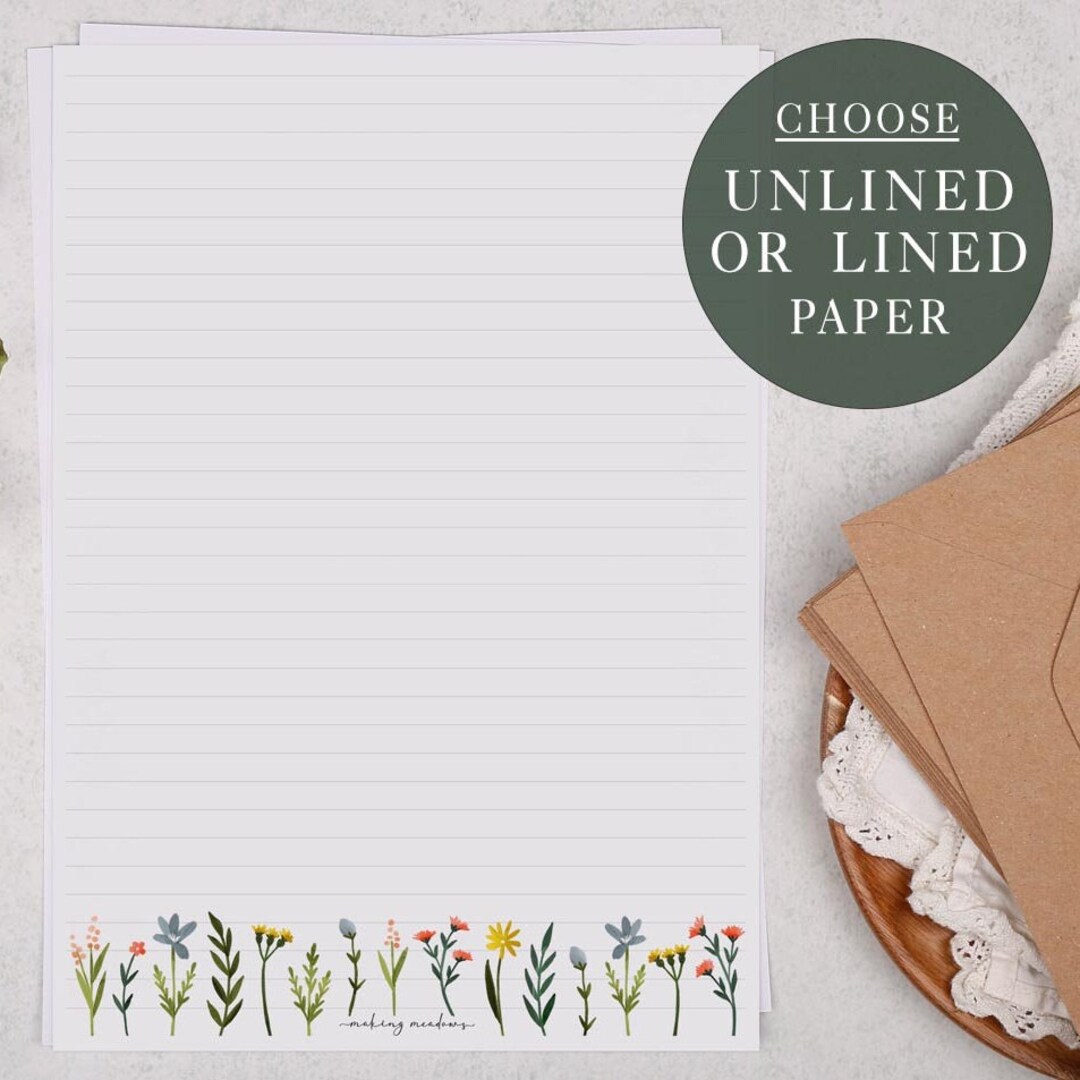 A4 Letter Writing Paper Sheets | Spring Ditsy Meadow Flowers | Lined or ...